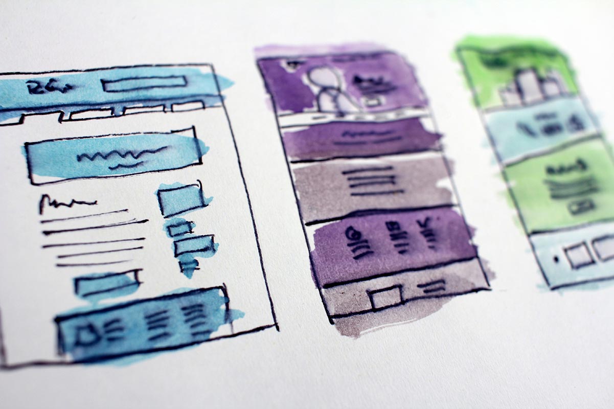 watercolored wireframe drawings
