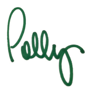 Polly's signature in green ink