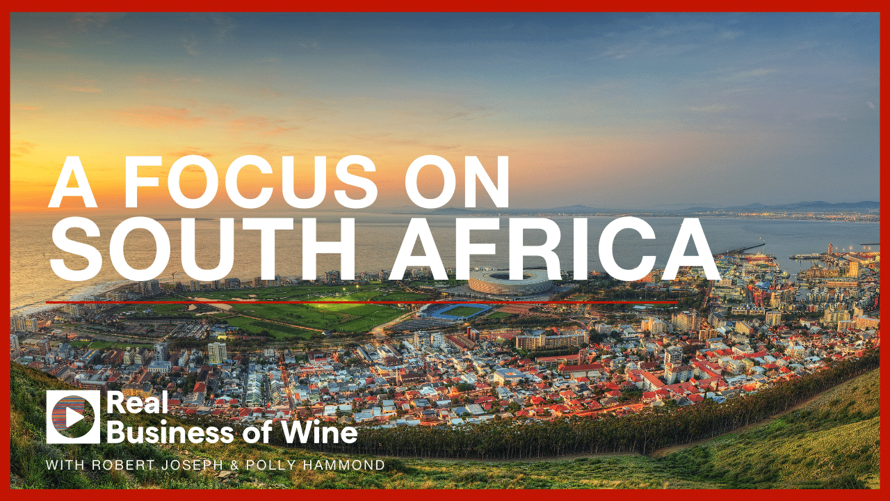A picture of a city view in South Africa, in the sunset, with the text "a focus on South Africa"