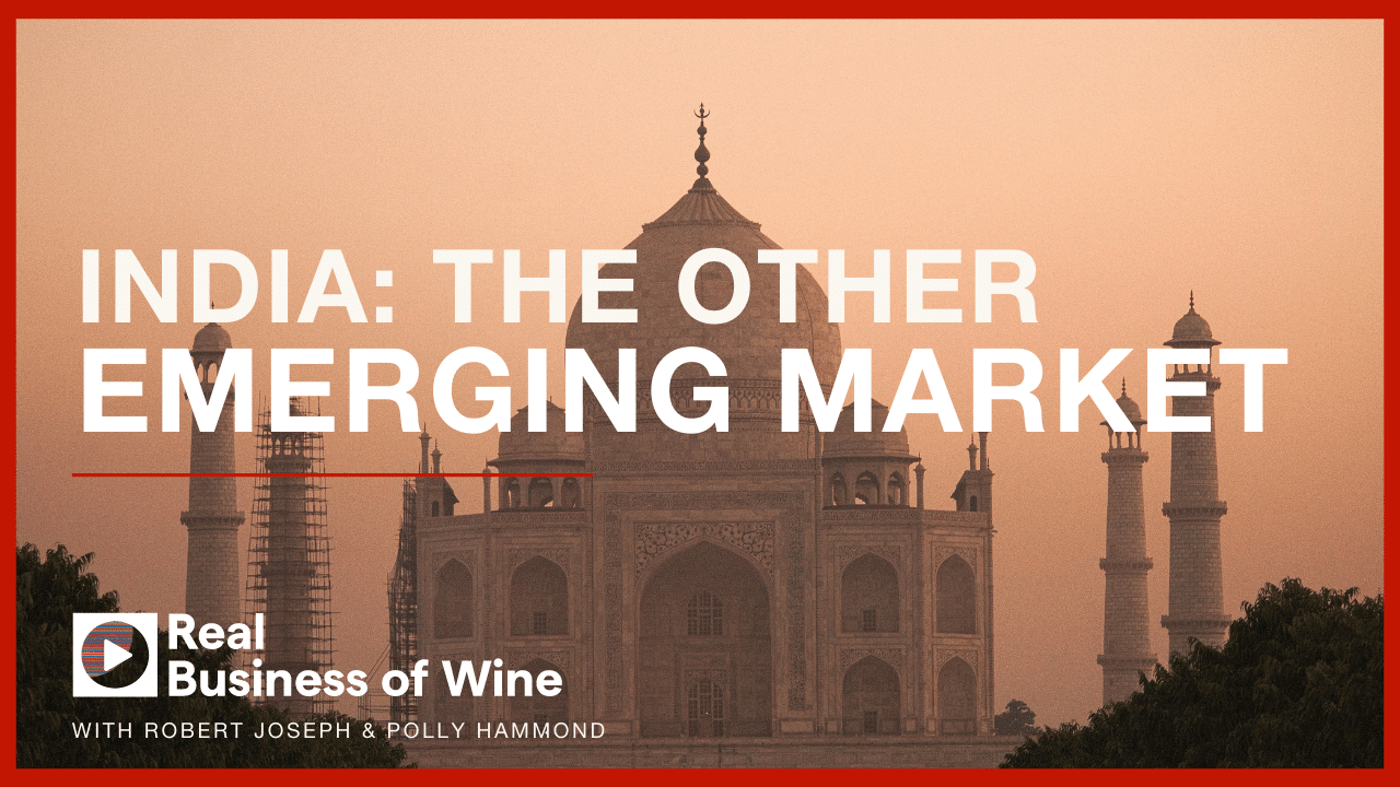 A picture of the Taj Mahal in a pinkinsh haze, with the text that reads "India: the other emerging market"