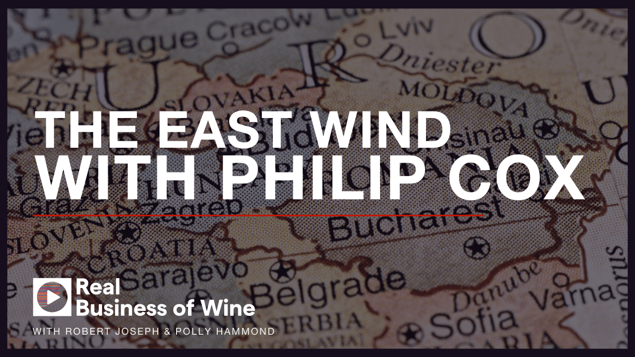 A vintage map of East Europe in the background with the text reading "The East wind with Philip Cox