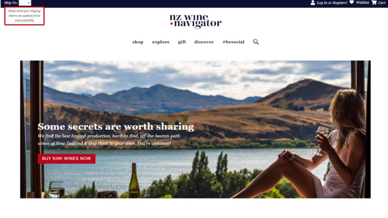 NZ Wine Navigator ecommerce website screenshot