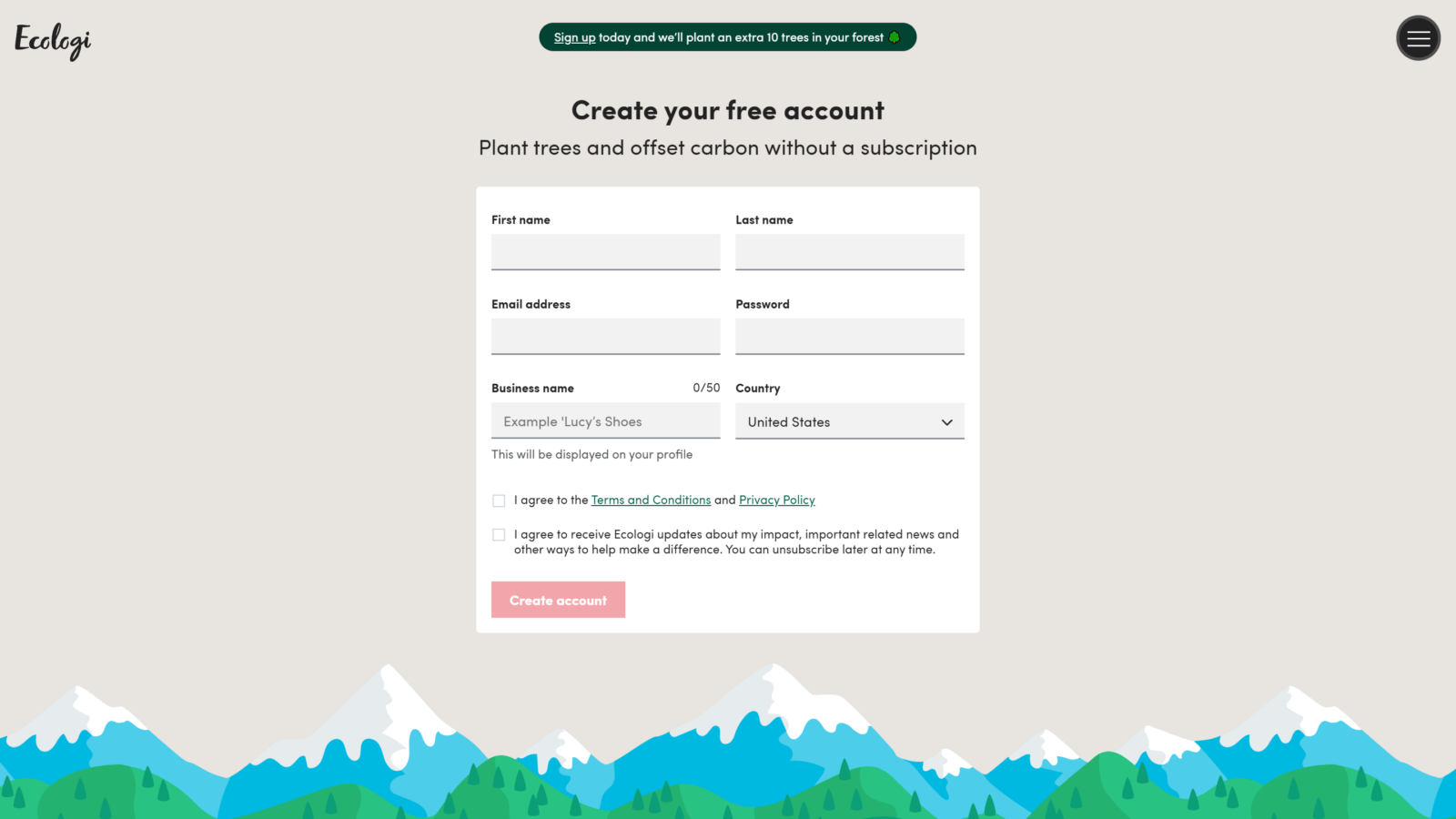 Create an account at Ecologi