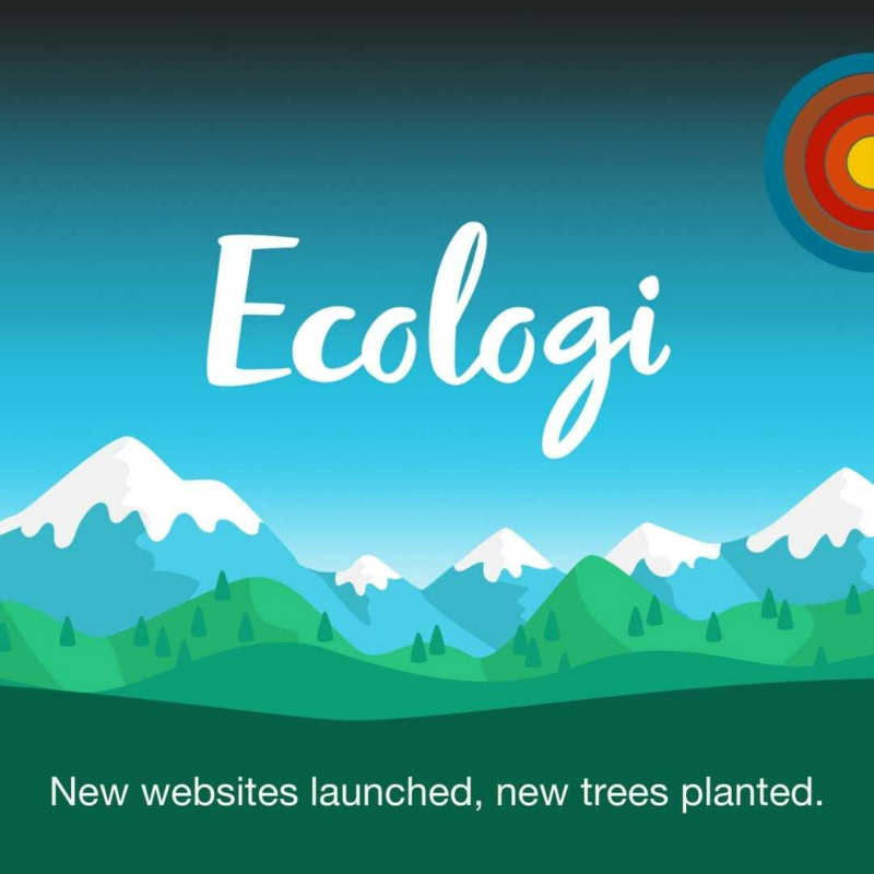 Ecologi Logo, with text reads "new websites launched, new trees planted."