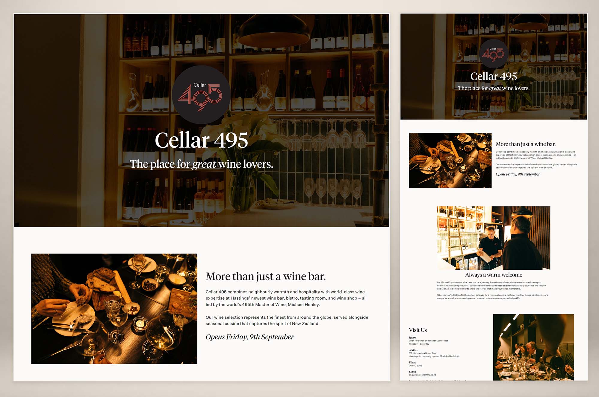 Page showcasing Cellar 495, the physical location for Michael Henley's business