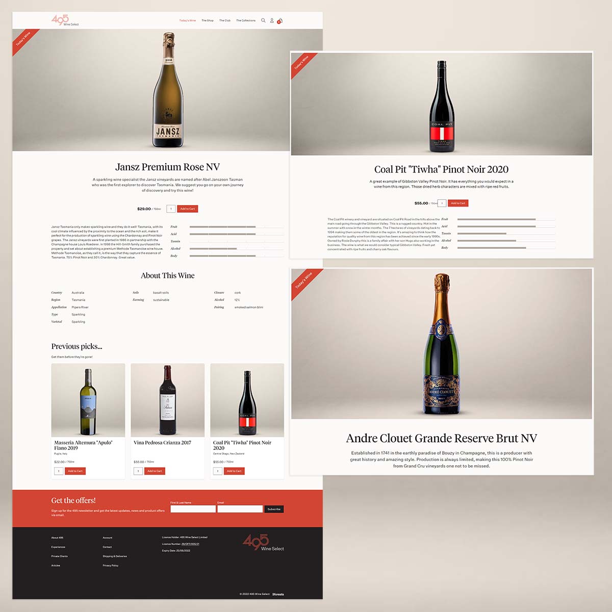 Mockup showing the Today's Wine feature on 495 Wine Select, created by 5forests