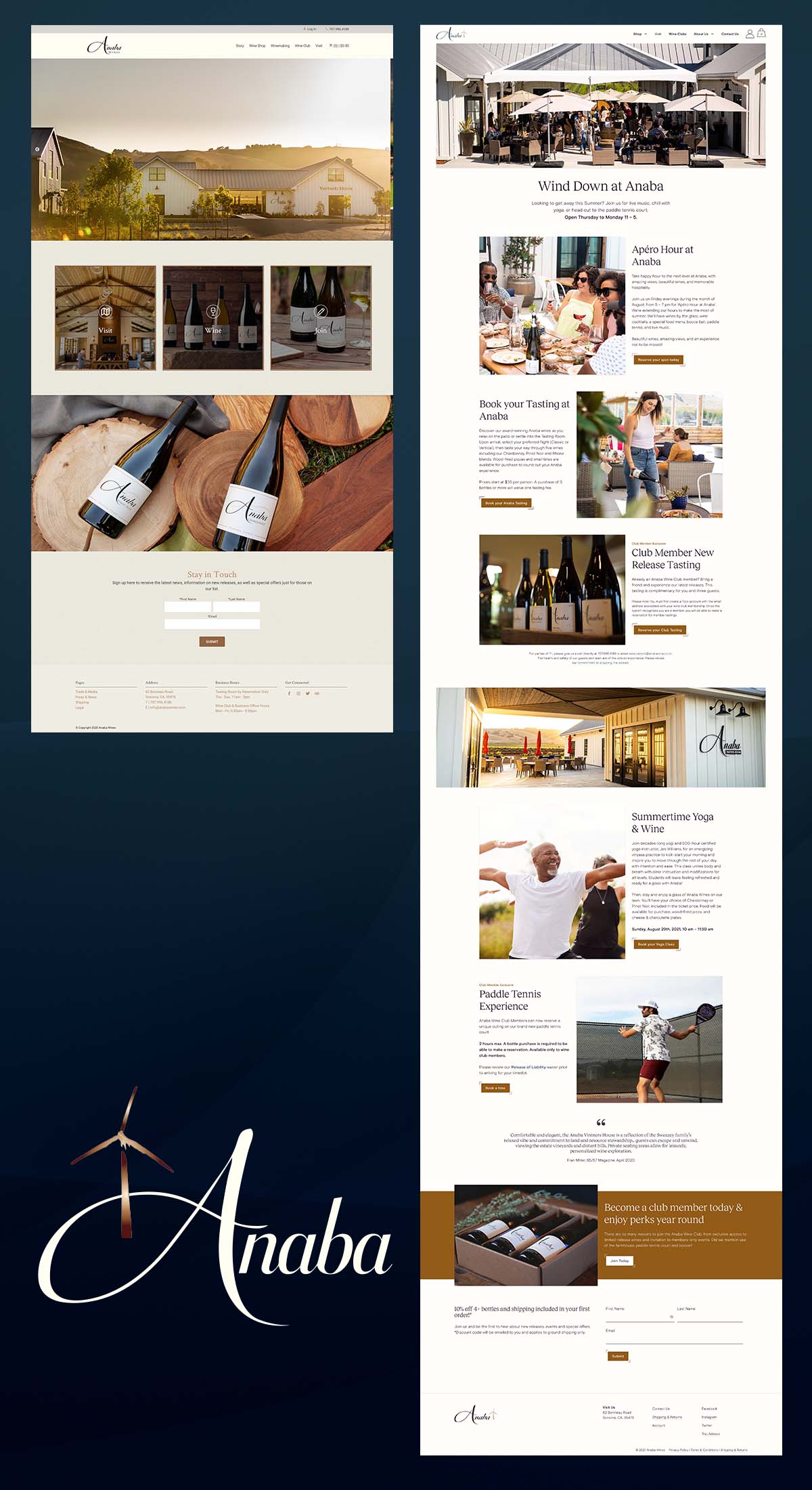 A comparison image showing the Anaba Wines website before and after 5forests redesigned it.