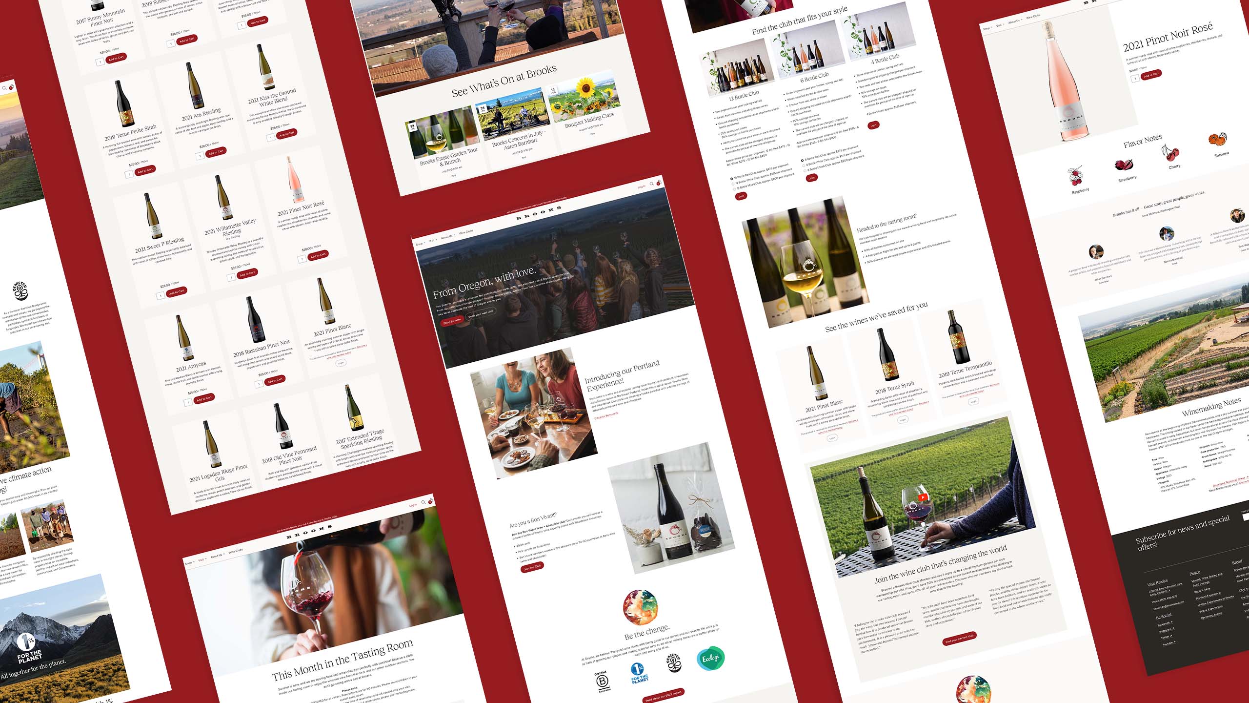 panel of 7 screenshots from Brooks Wine Website