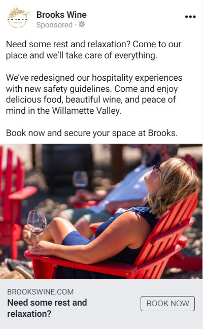 An example of a Facebook advertisement for Brooks Wine created by 5forests.
