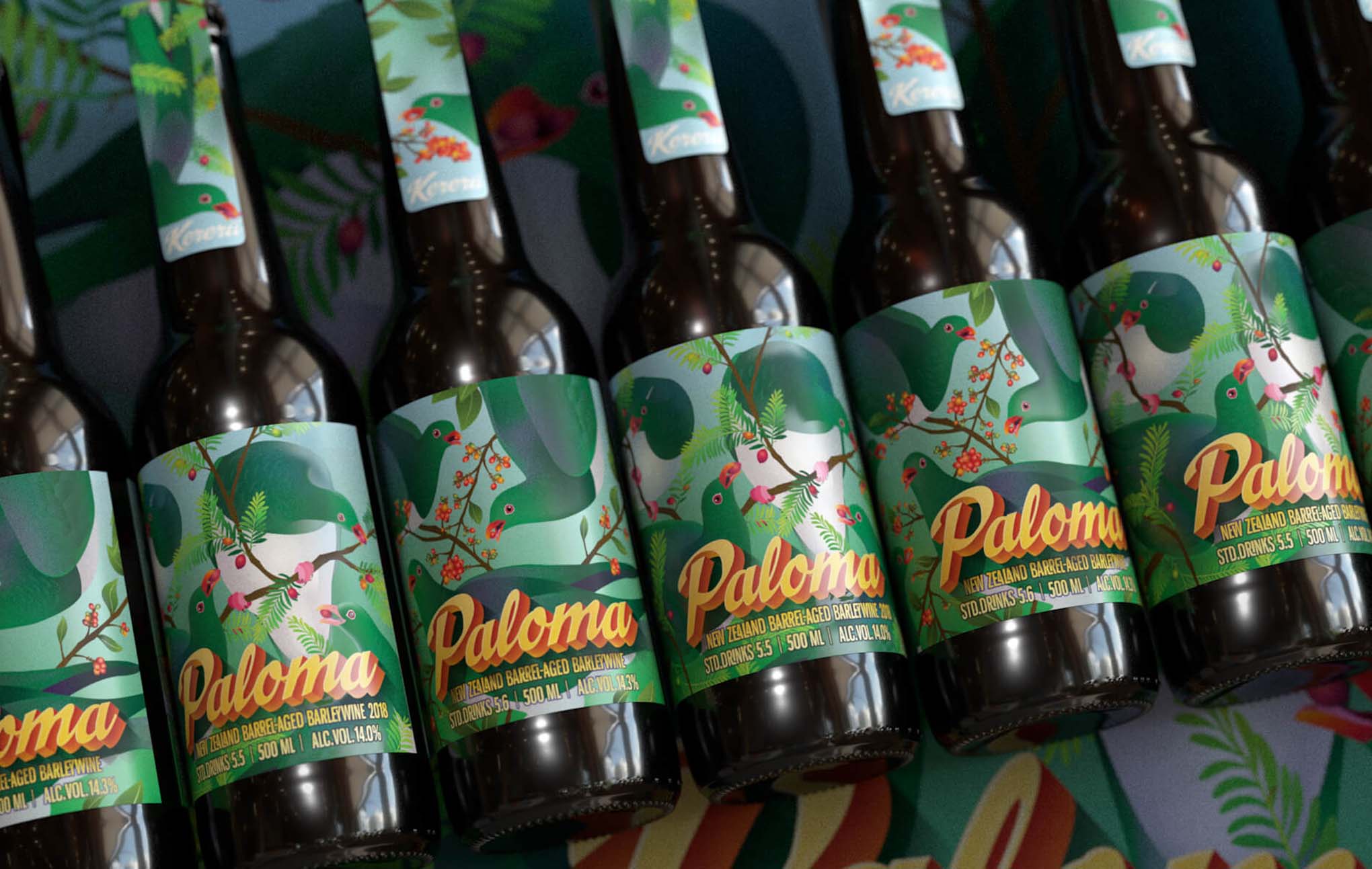 A close up of six bottles of Kereru Brewing Co Paloma beer