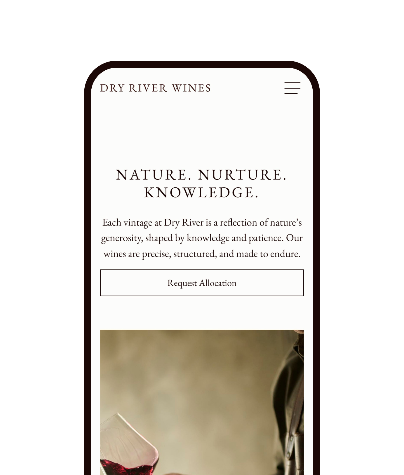 The Dry River home page on a phone