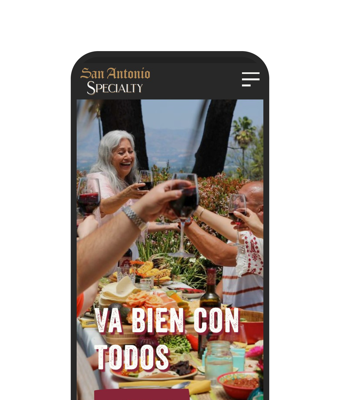 The Spanish San Antonio Specialty home page on a phone