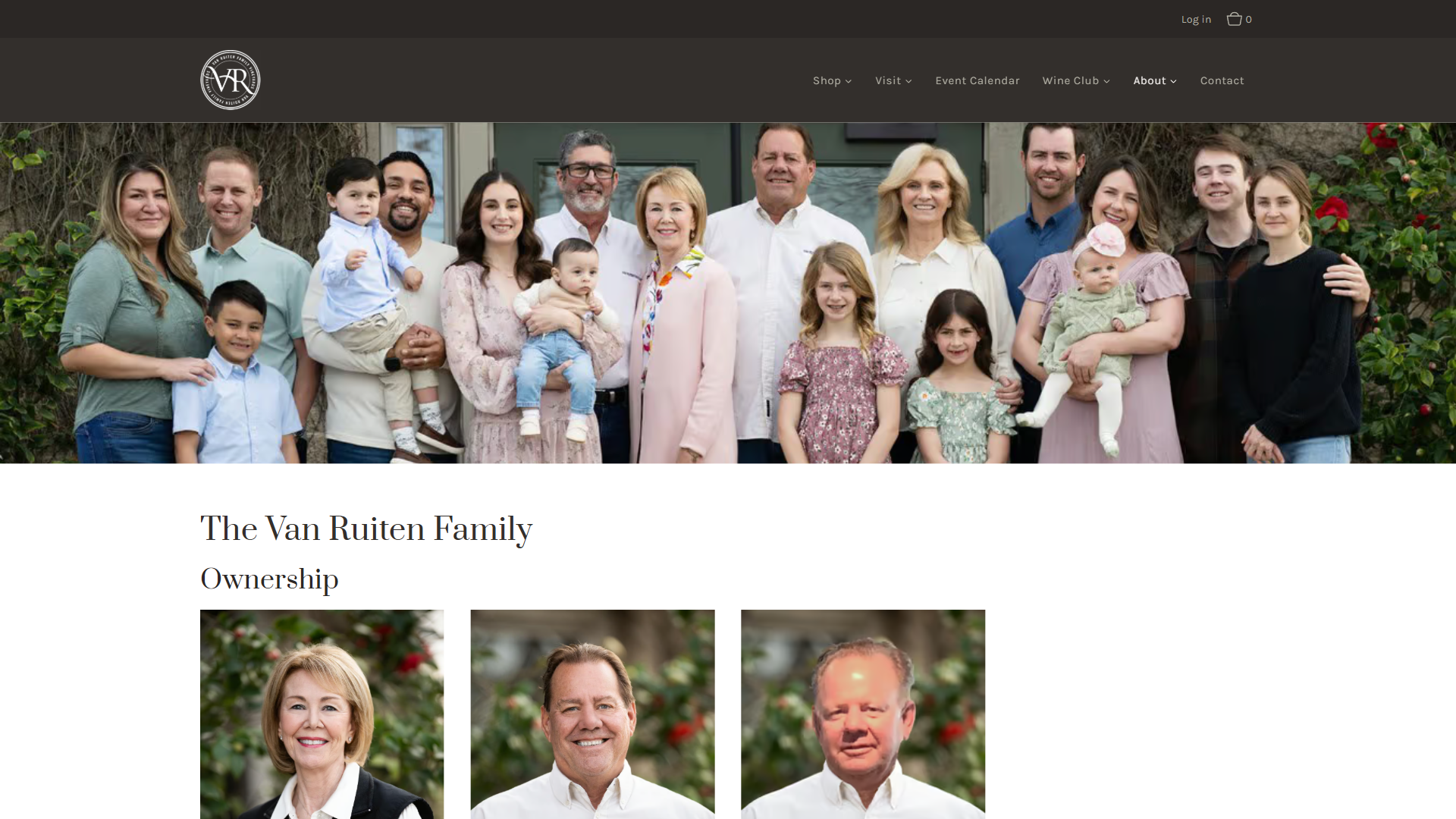 The Van Ruiten family page in a desktop browser, with a large group photograph of the family above the heading "The Van Ruiten Family" and three ownership portraits.