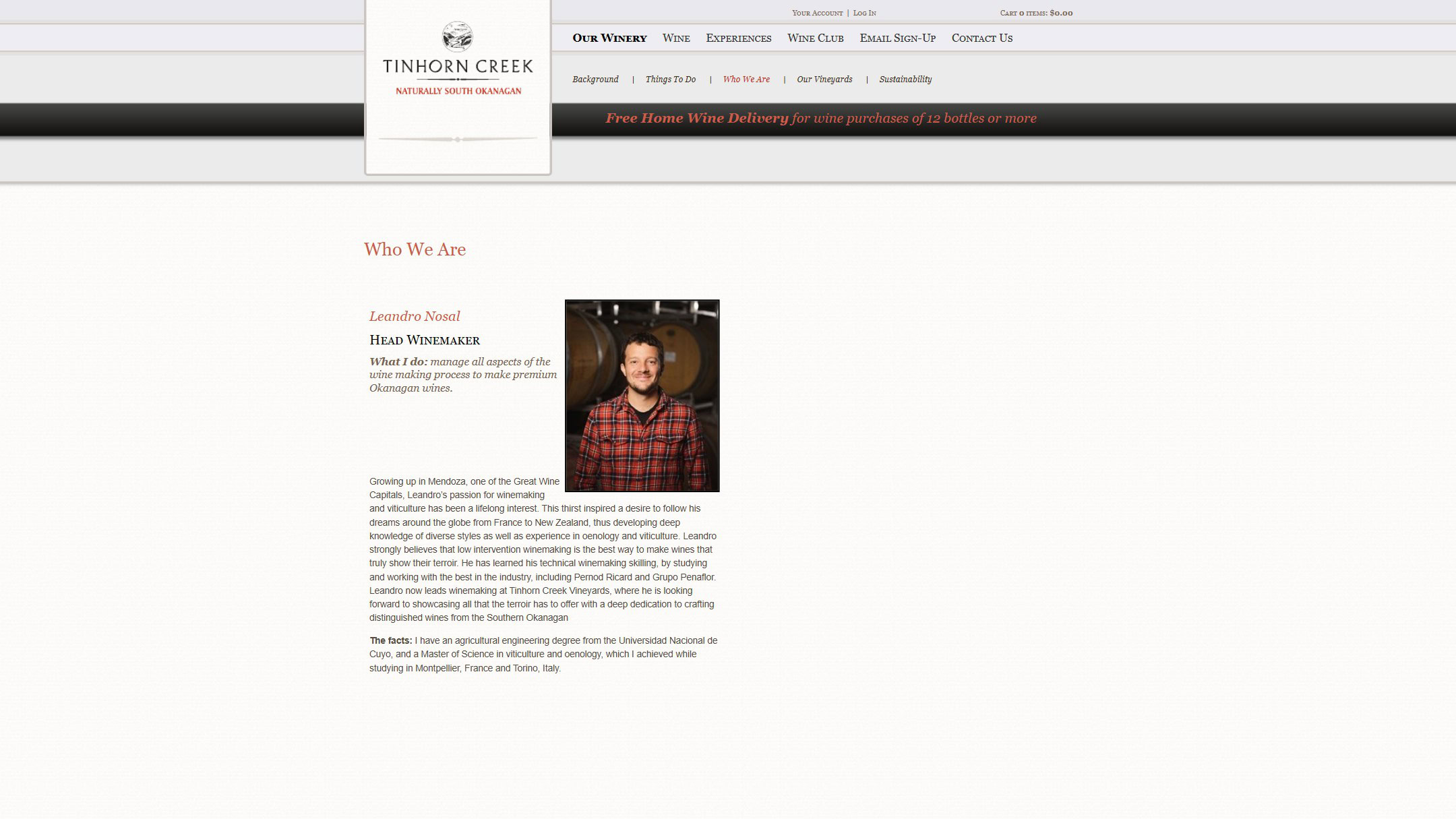 The Tinhorn Creek Who We Are page in 2024, on the earlier website