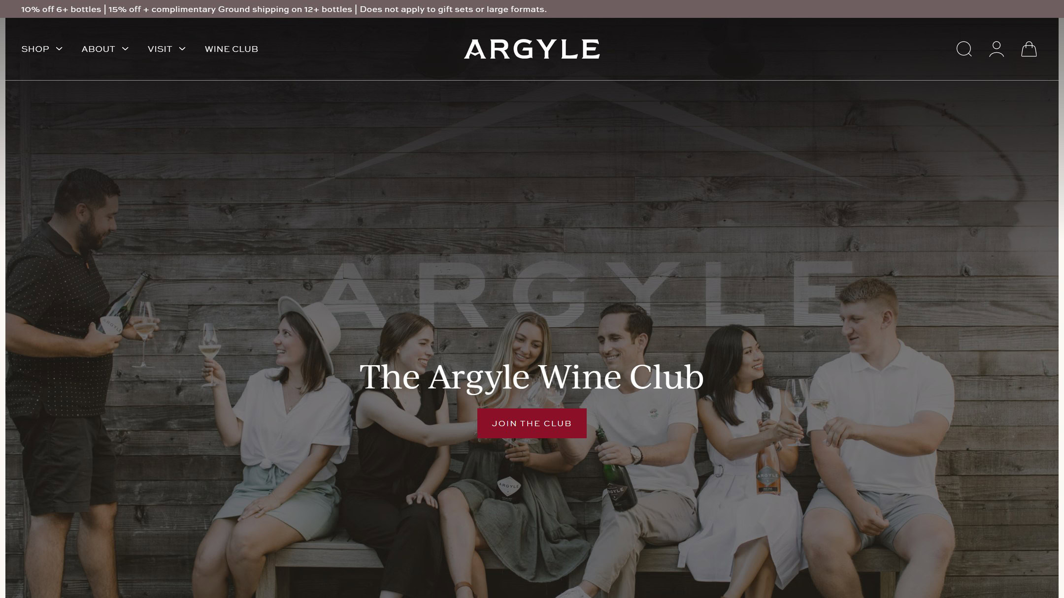 The Argyle wine club page in January 2025: The Argyle Wine Club, over members on a bench