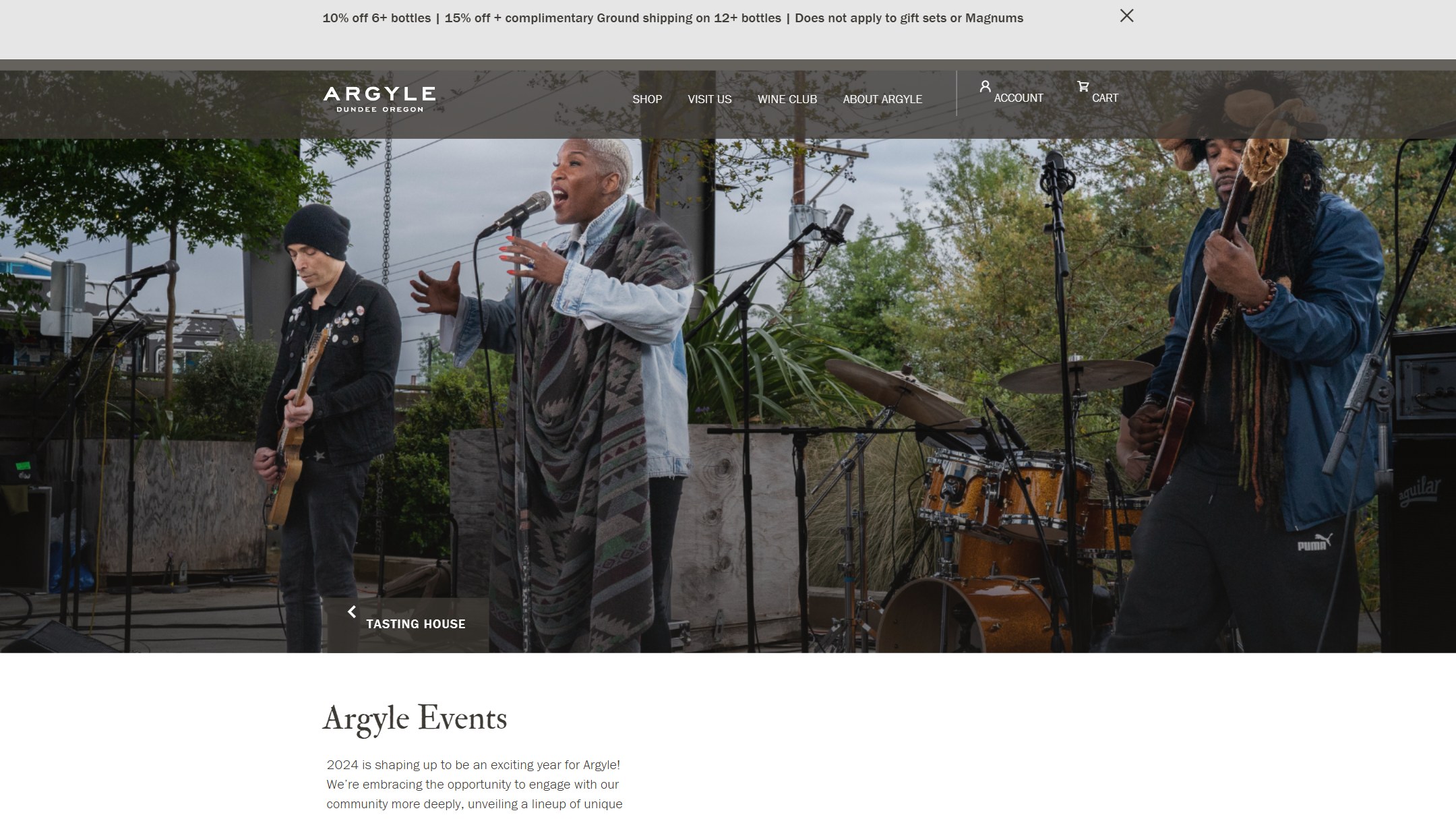 The Argyle events page in 2024: a band playing outdoors