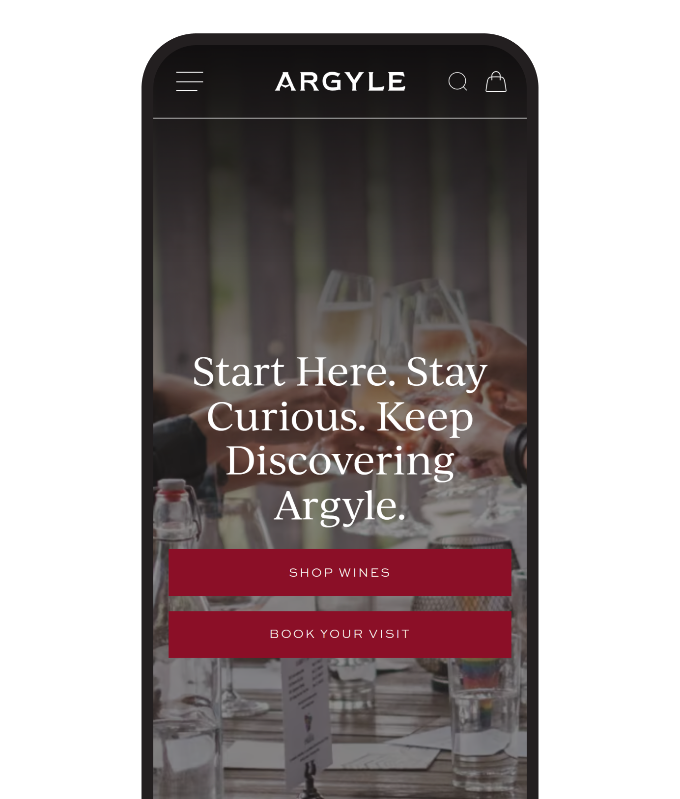 The Argyle Winery home page on a phone
