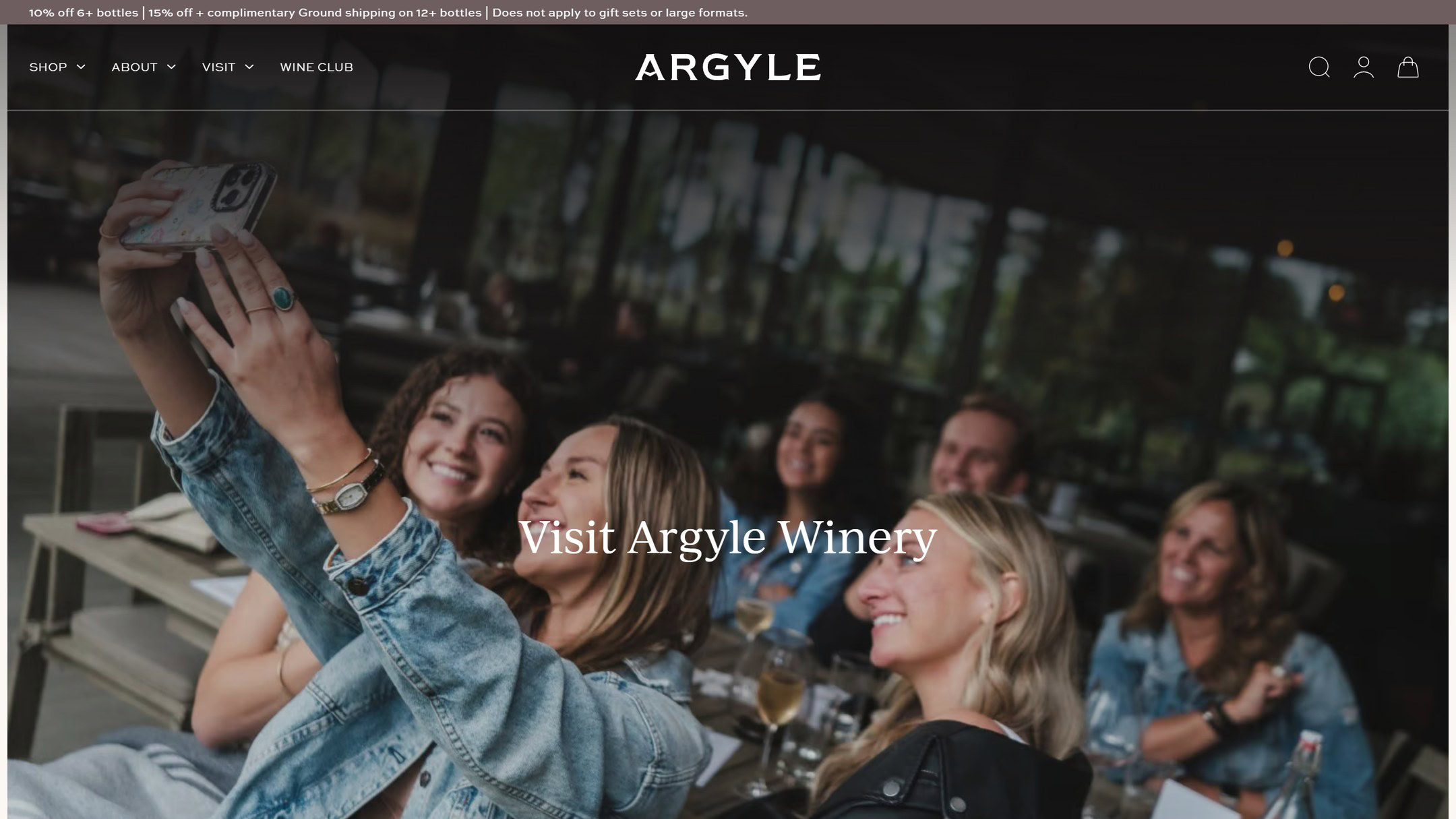 The Argyle visit page in January 2025: Visit Argyle Winery, over guests taking a selfie