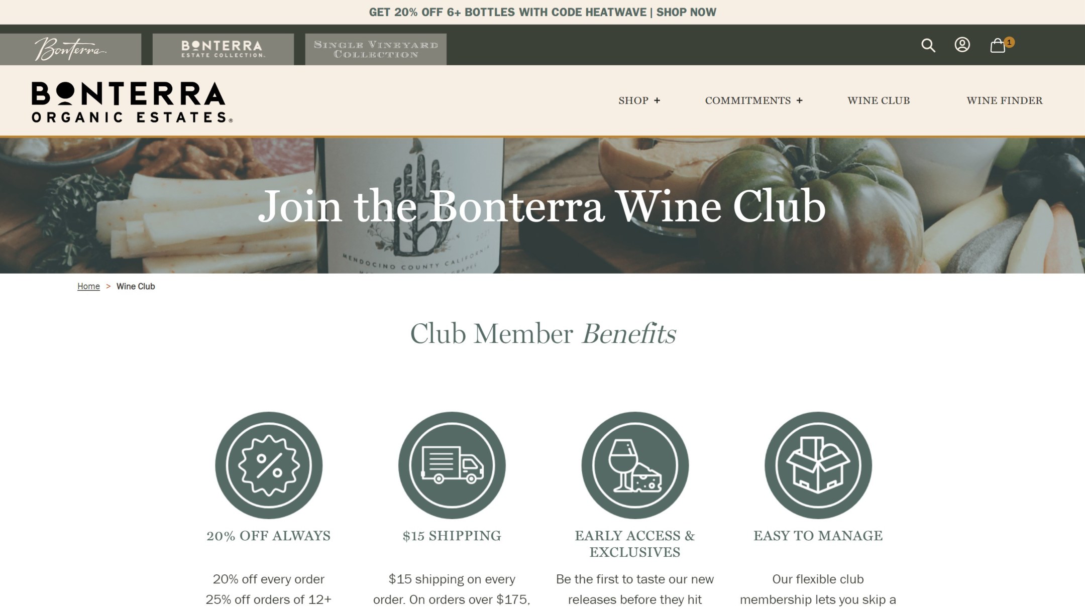 The Bonterra wine club page before the rebuild: Join the Bonterra Wine Club