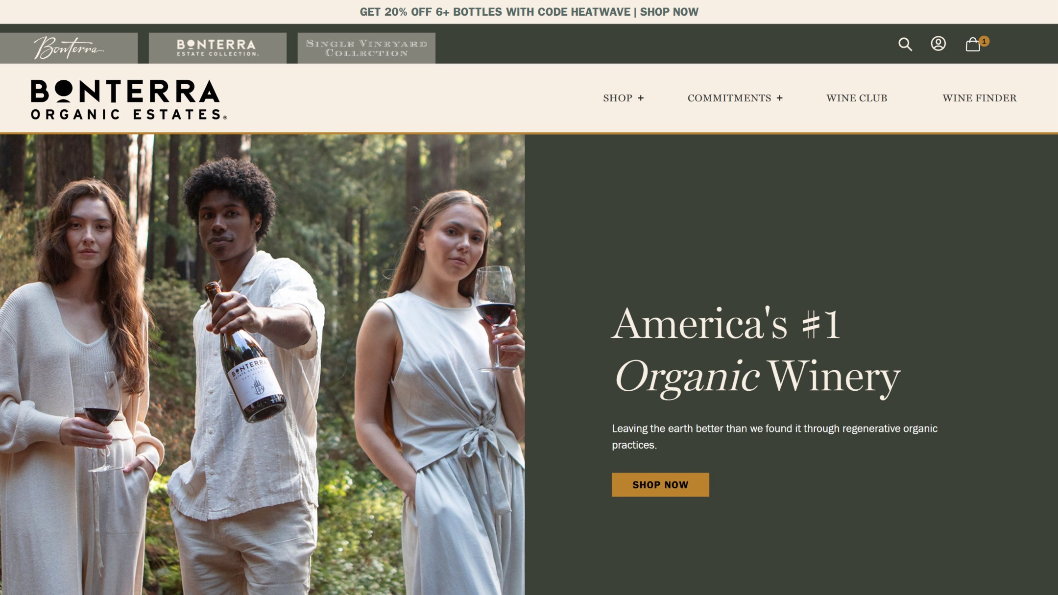 The Bonterra home page before the rebuild: America’s #1 Organic Winery