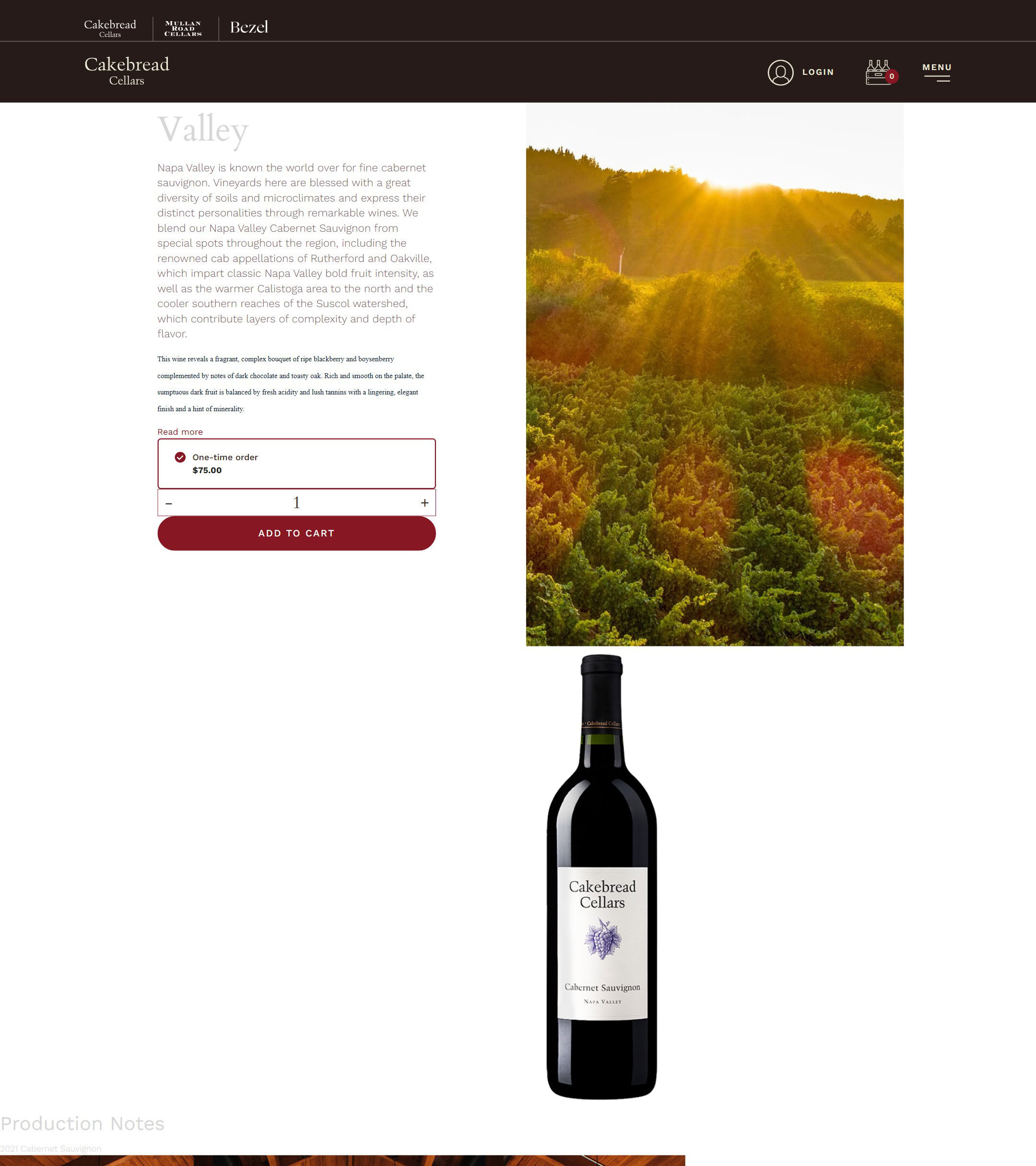 A Cakebread Cellars product page in 2024, on the old site: the 2021 Cabernet Sauvignon