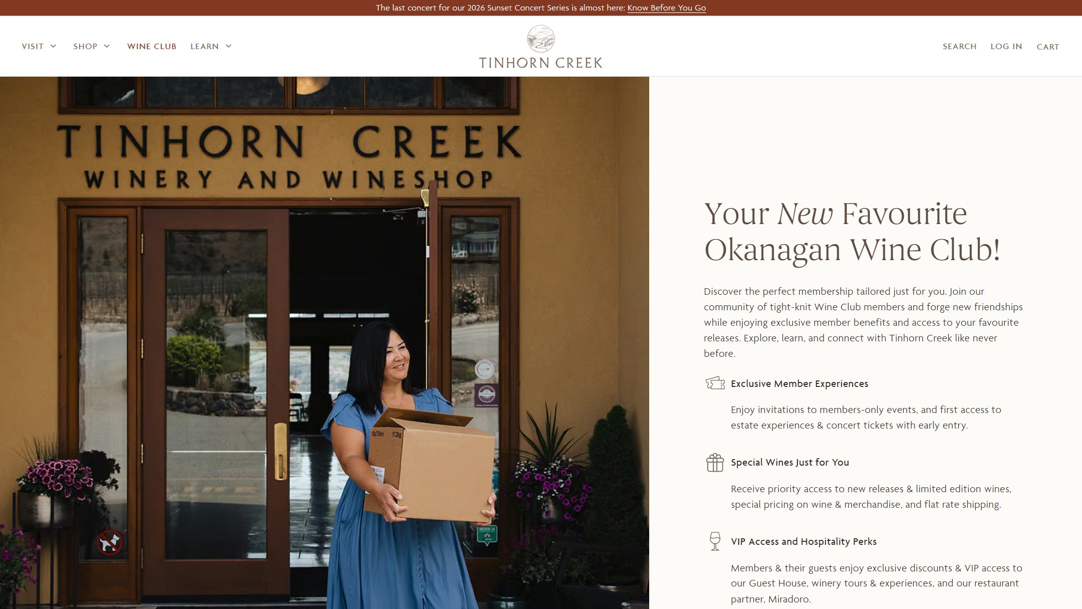 The Tinhorn Creek wine club page now: Your New Favourite Okanagan Wine Club