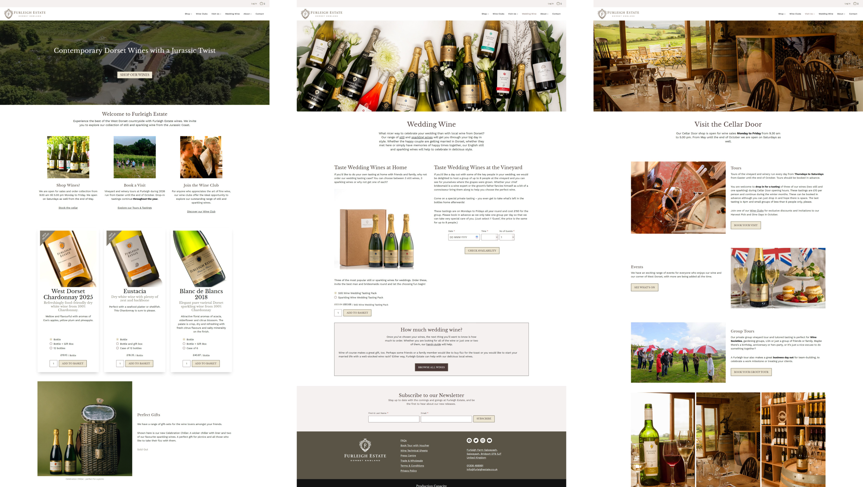 Three Furleigh Estate pages: home, Wedding Wine and Visit the Cellar Door