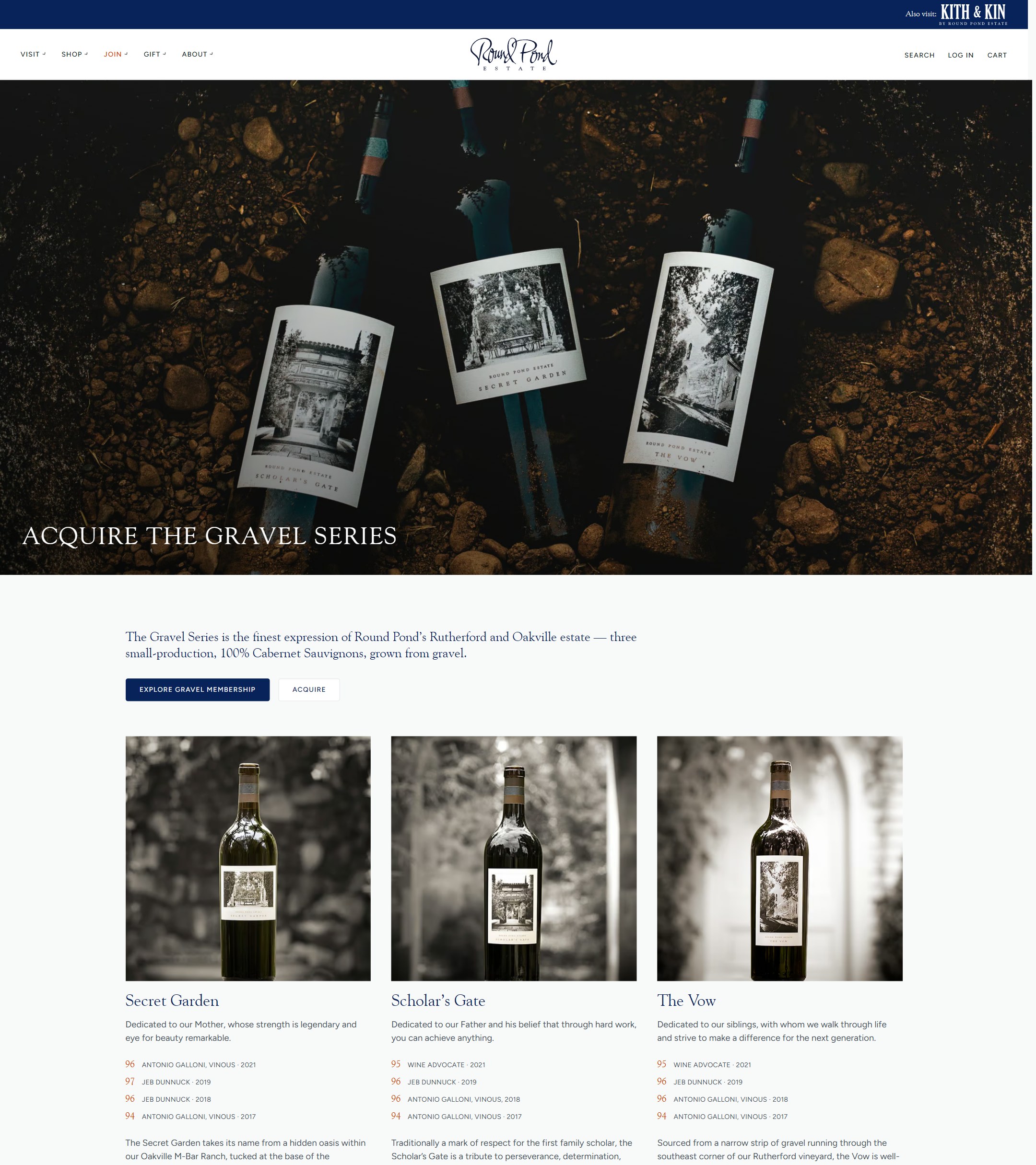 The Round Pond Gravel Series page now: Acquire the Gravel Series over the three wines and their scores