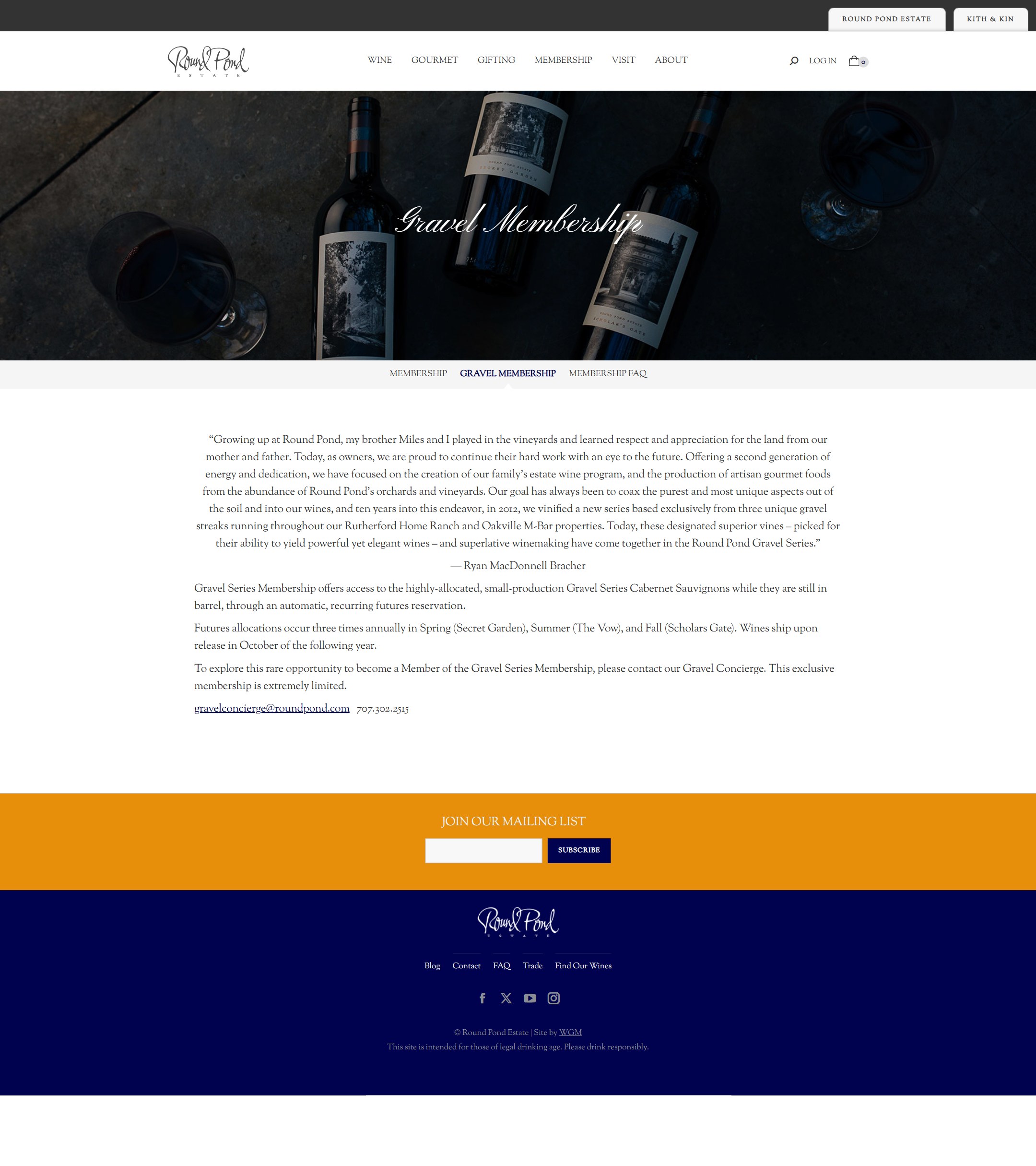 The Round Pond Gravel Series membership page in June 2025: a banner, one block of text and the footer