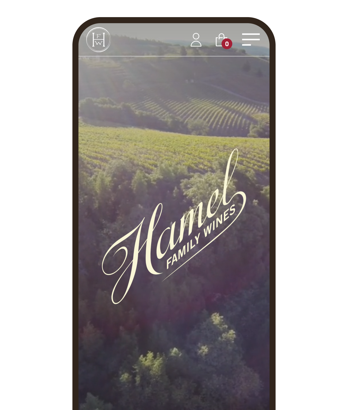 The 2022 Hamel Family Wines home page on a phone