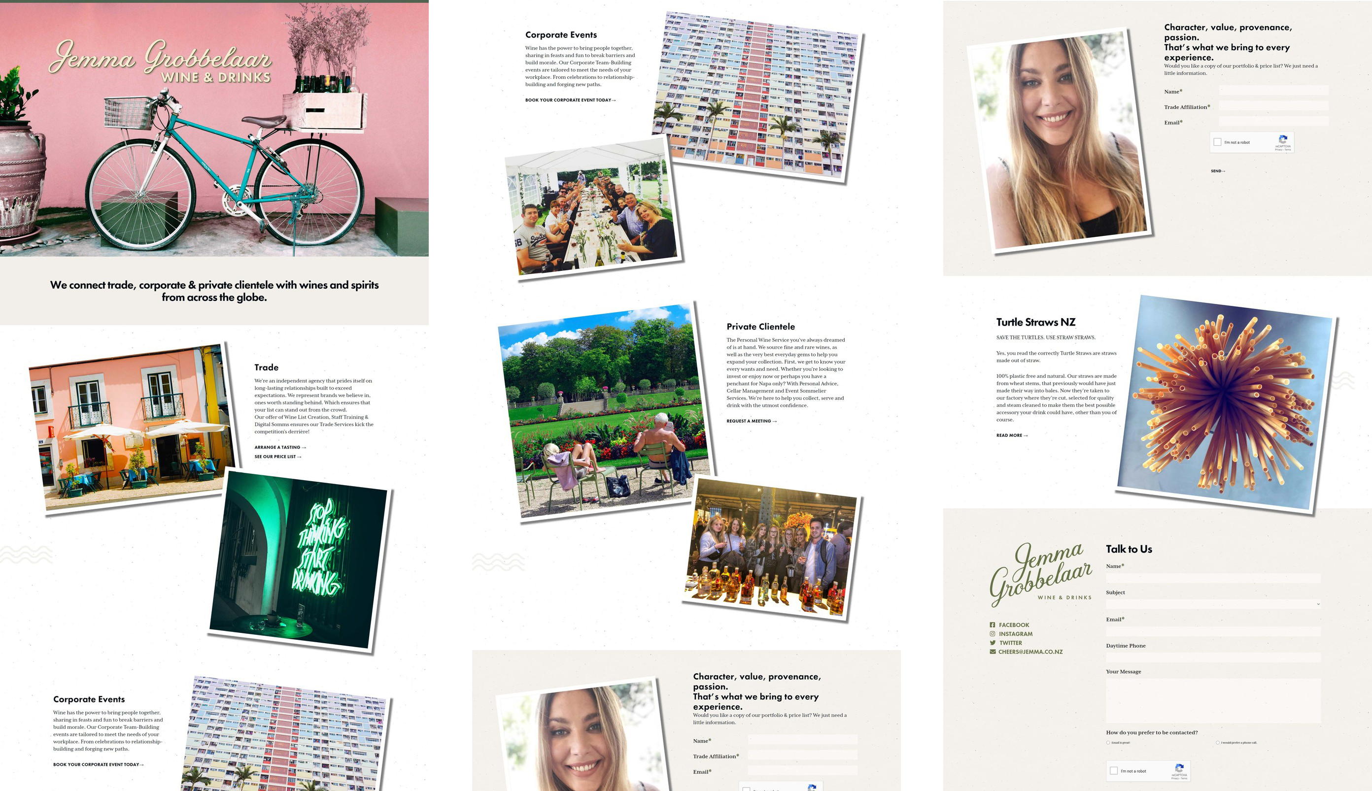 Three views down the Jemma Grobbelaar Wine & Drinks home page