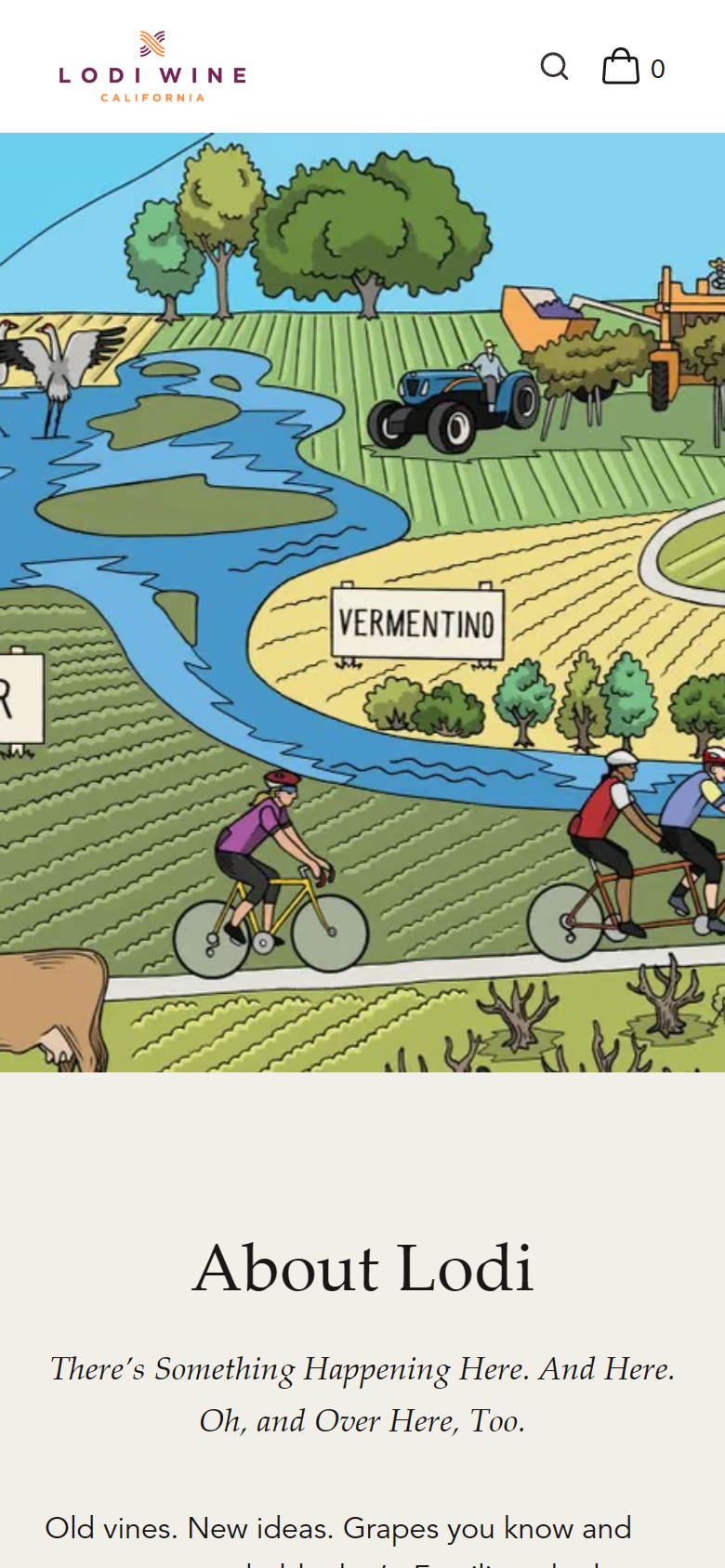 The About Lodi page on a phone: the illustrated map of the region above "About Lodi".