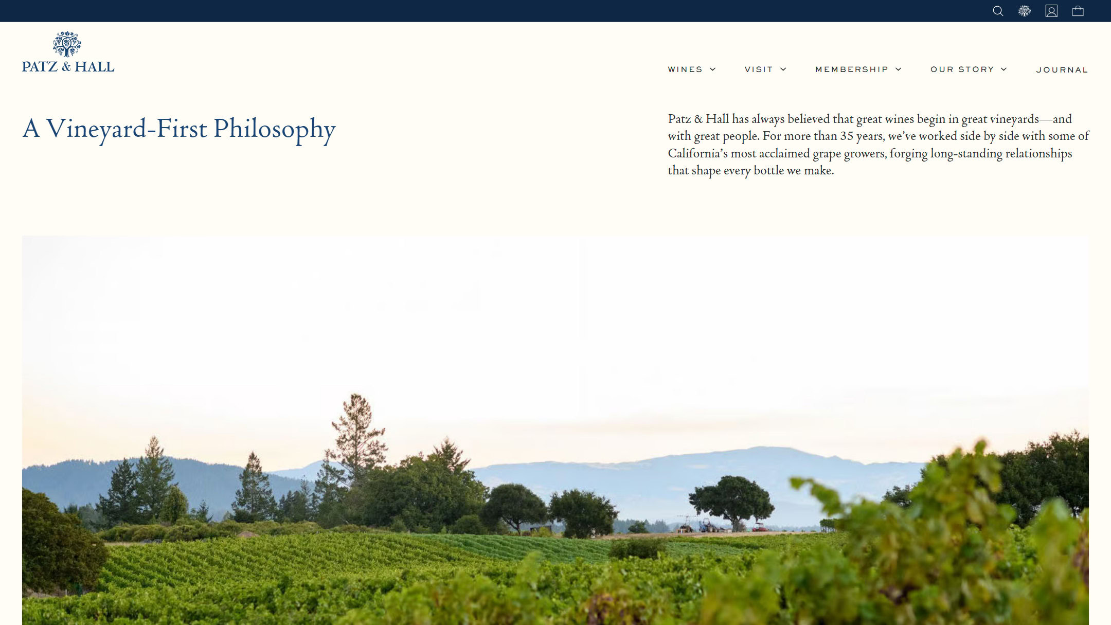 The Patz & Hall growers page at launch in 2025: A Vineyard-First Philosophy