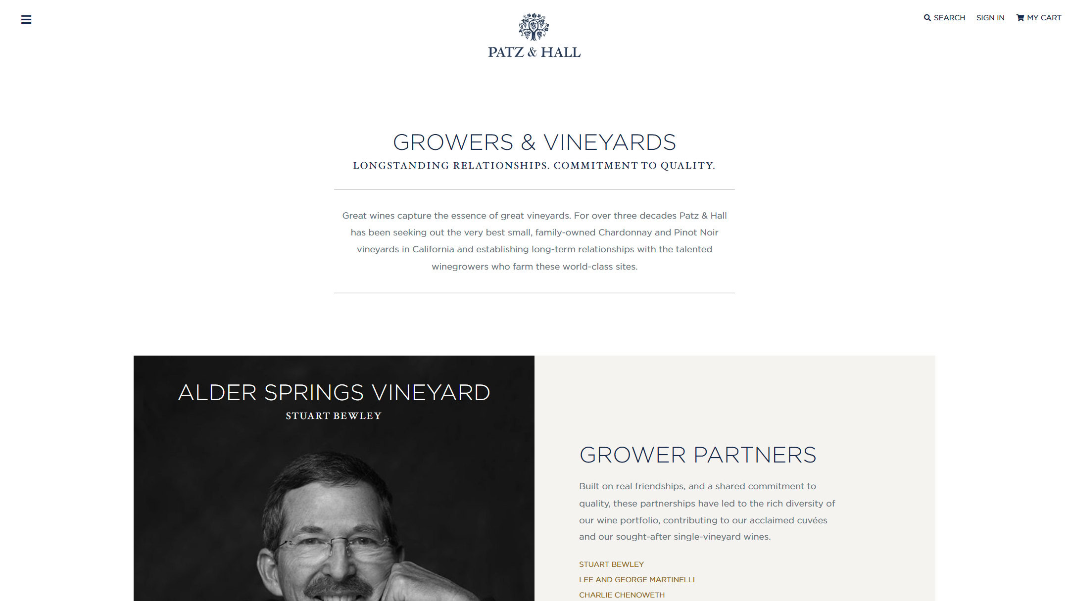 The Patz & Hall growers page in 2024, on the Ste. Michelle site: Growers & Vineyards