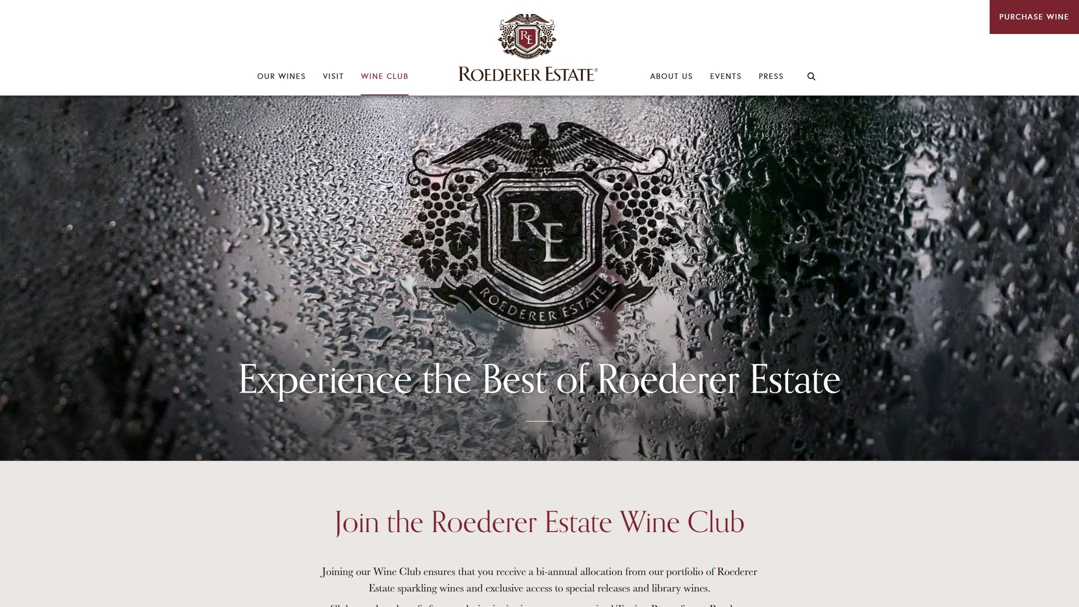 The Roederer Estate wine club page in early 2025: Experience the Best of Roederer Estate