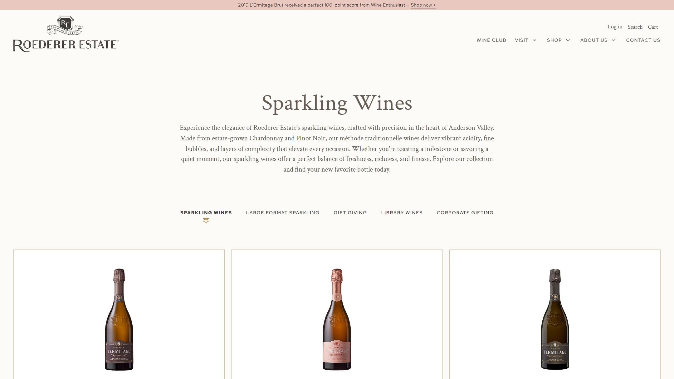 The Roederer Estate Sparkling Wines page now