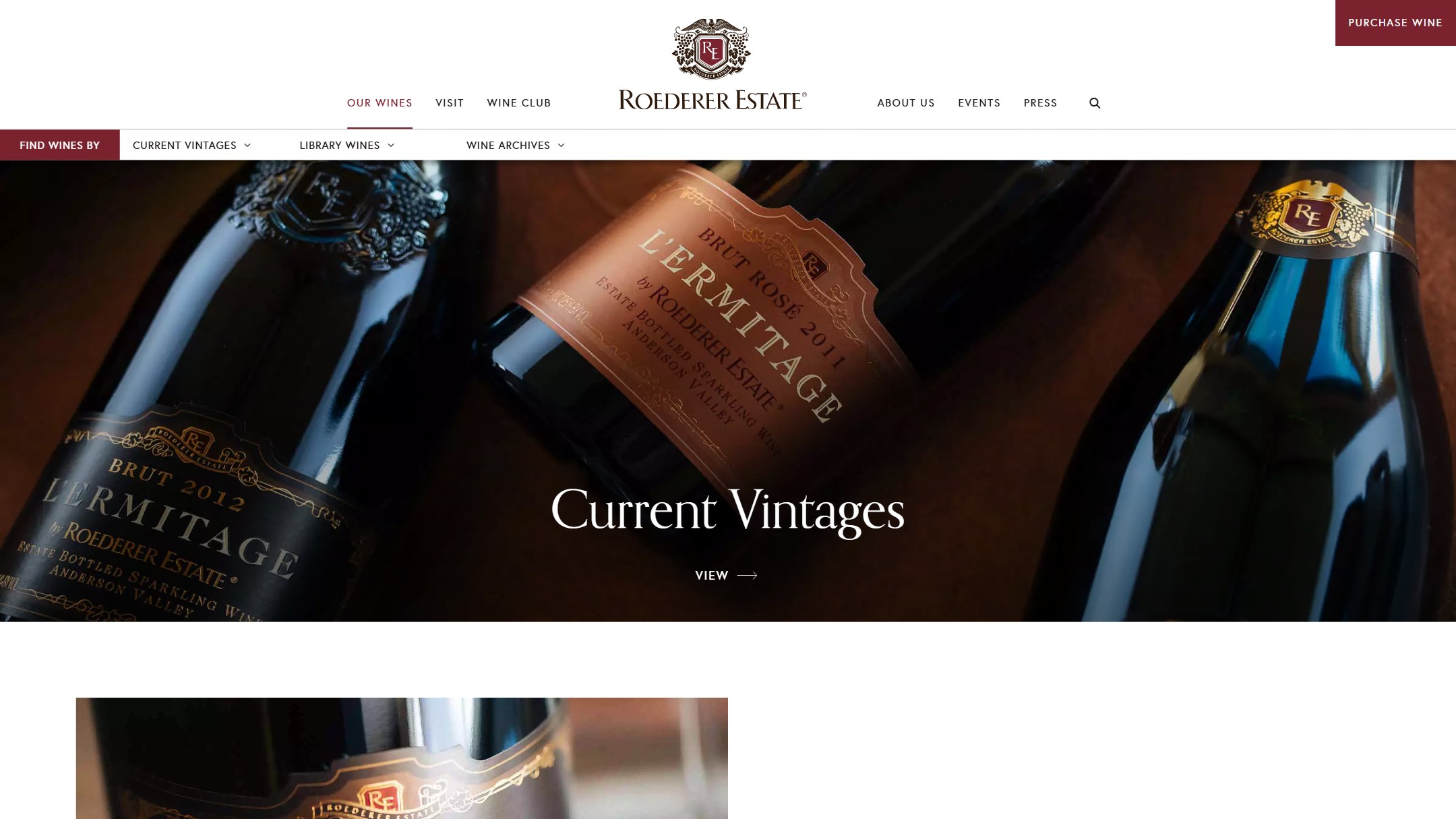 The Roederer Estate wines page in early 2025: Current Vintages
