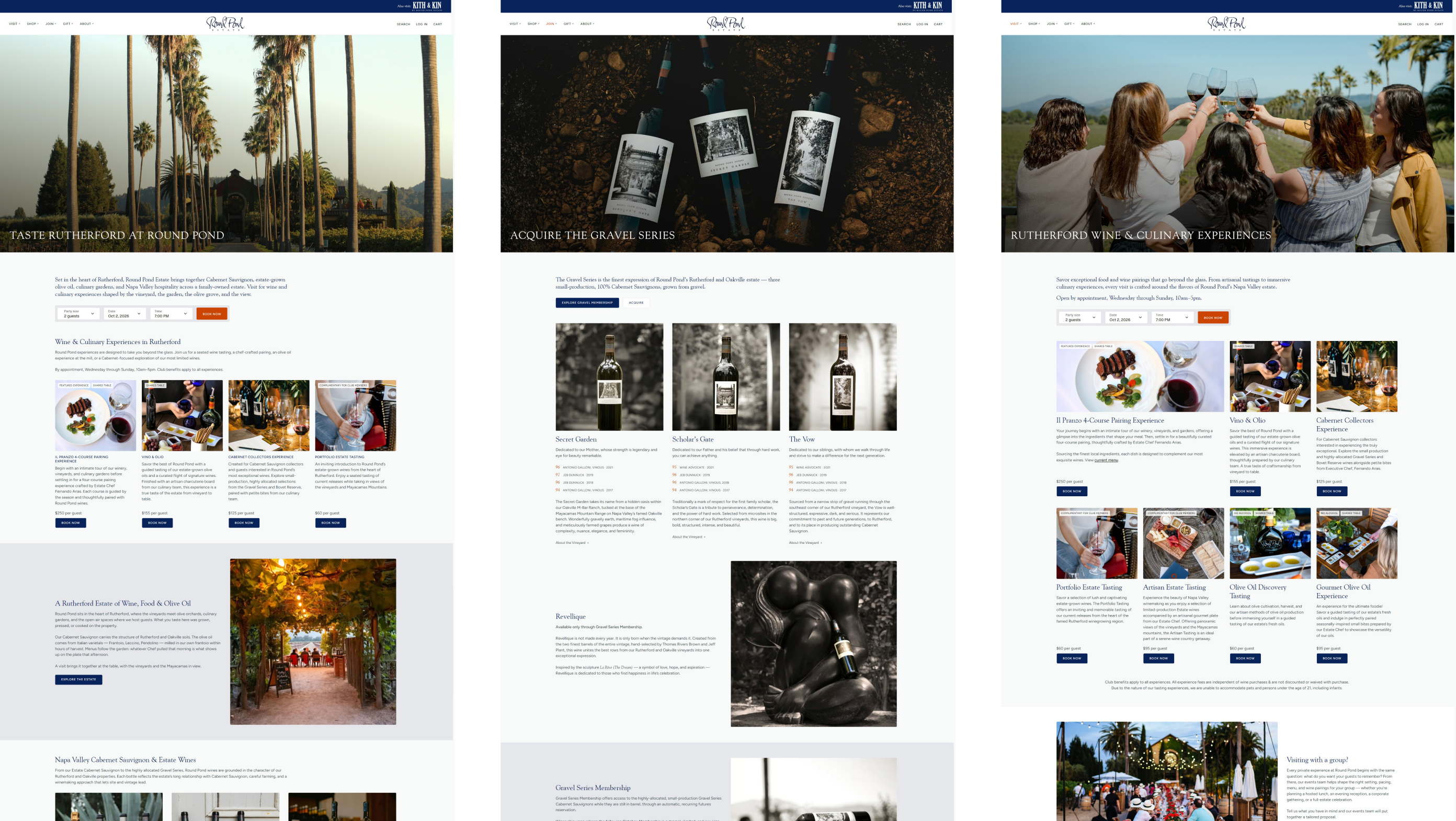 Three Round Pond Estate pages: home, Gravel Series membership and Visit