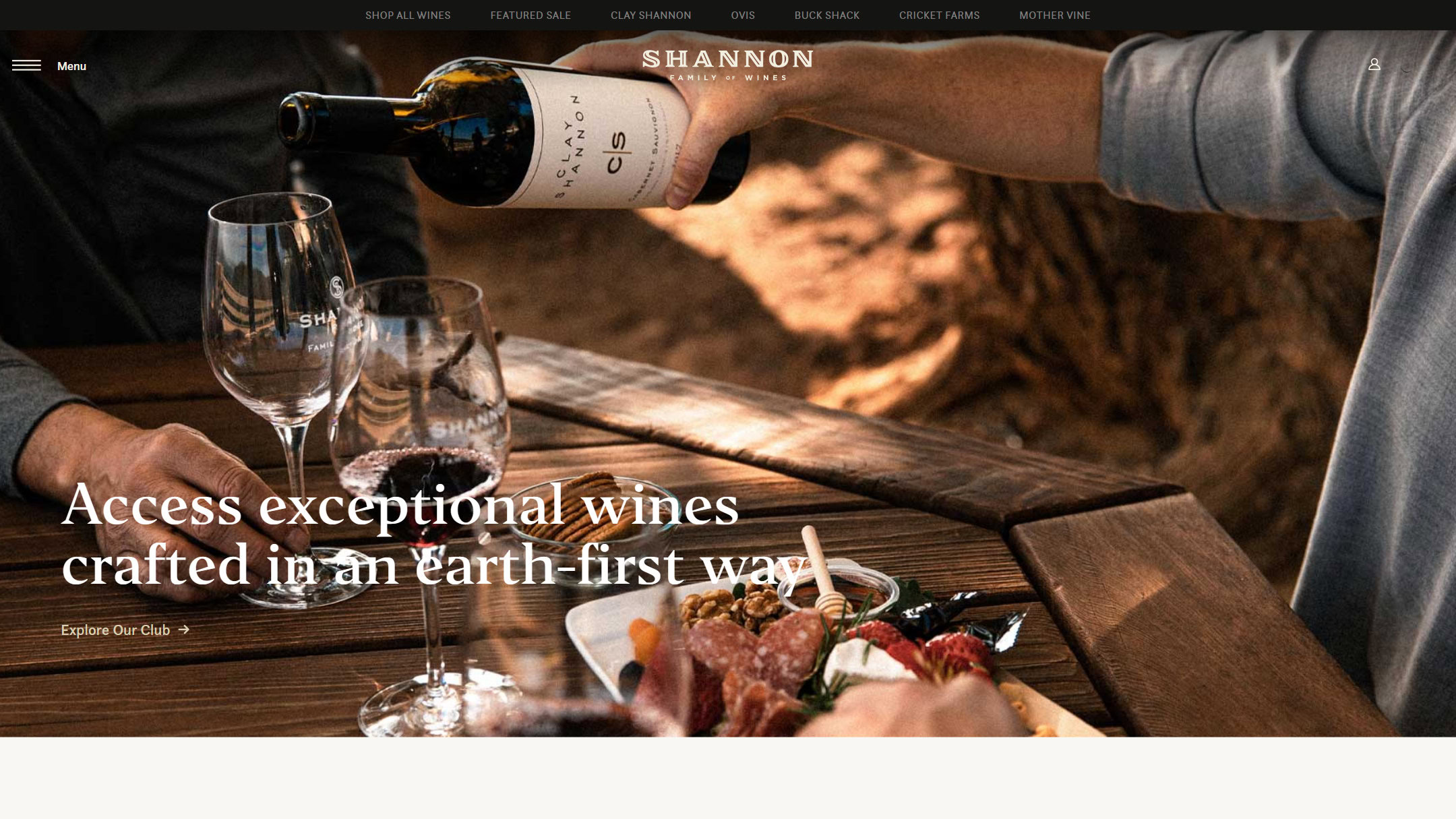 The Shannon club page in March 2025: a wine pour under Access exceptional wines crafted in an earth first way