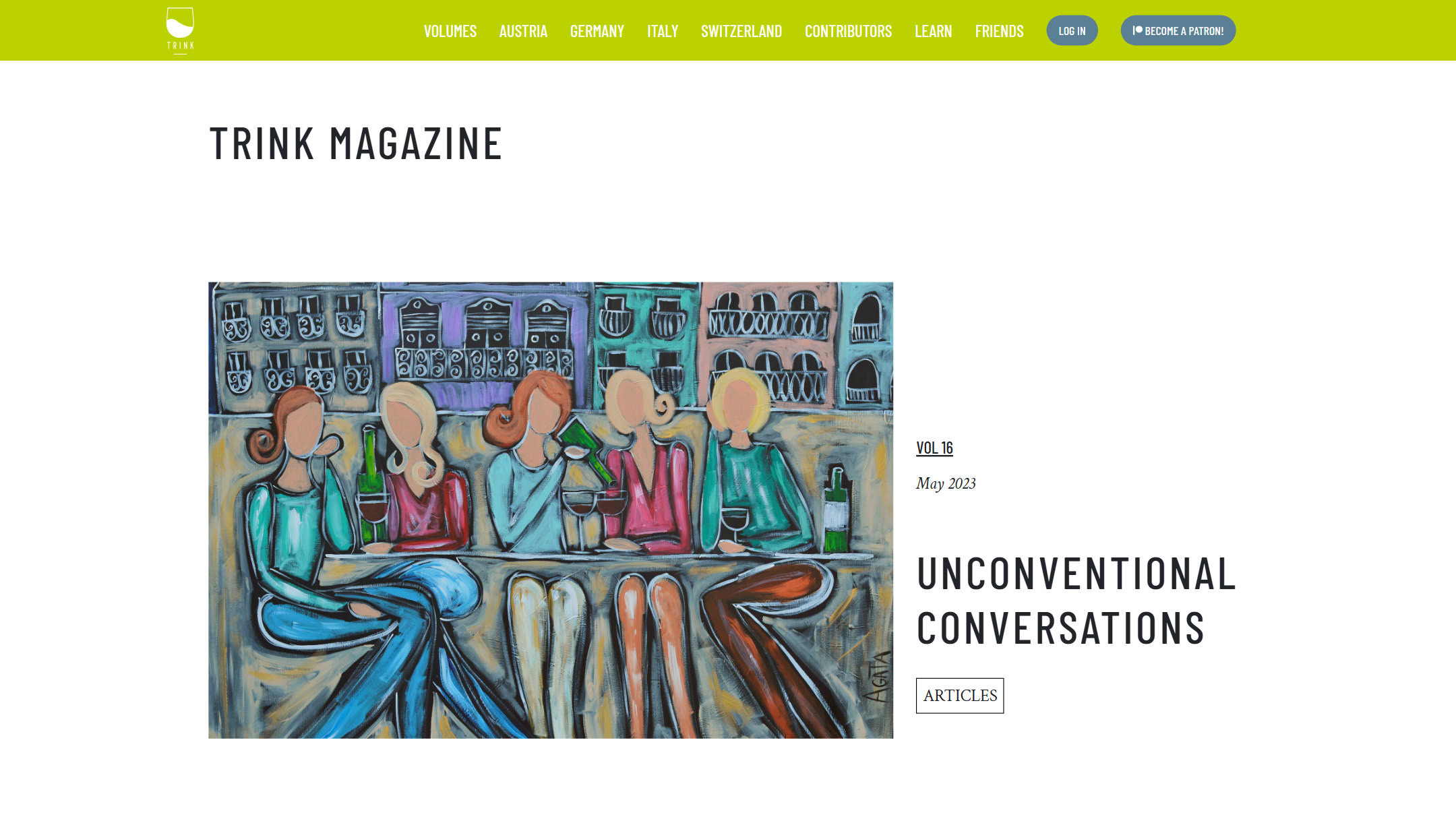 The TRINK Magazine home page in October 2023, on the old site