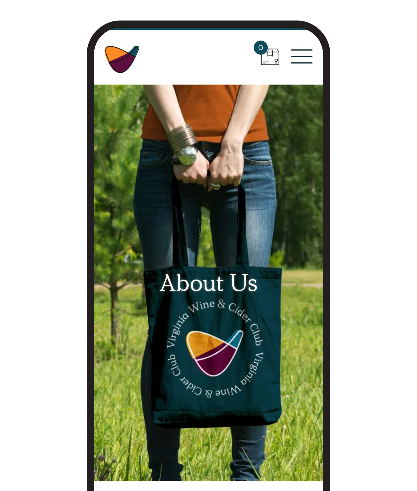 The VA Wine Club About Us page on a phone
