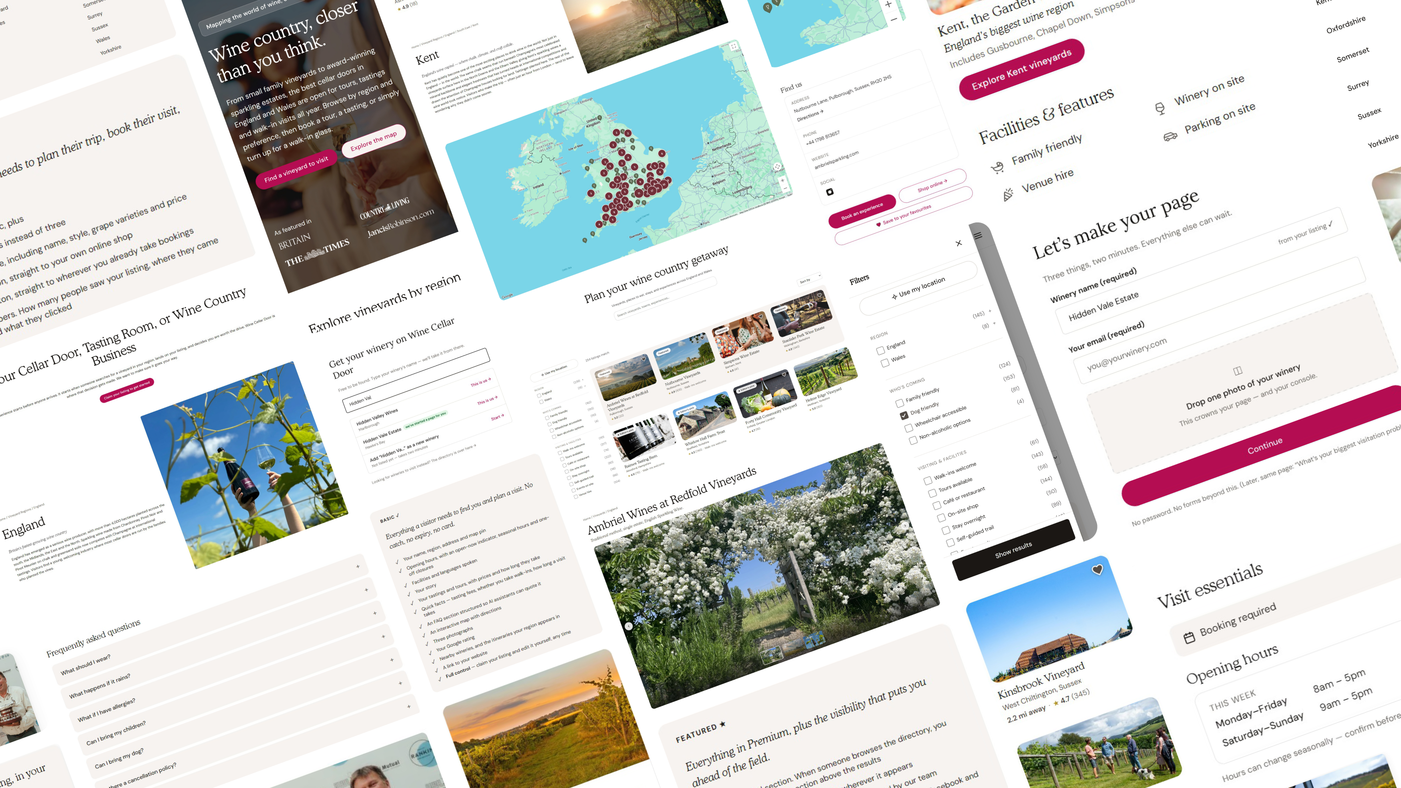 Pieces of the Wine Cellar Door website, from the map, filters and listings to the winery sign-up