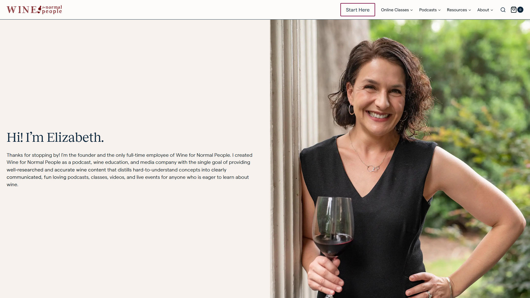 The Wine For Normal People About page now: Hi! I’m Elizabeth.