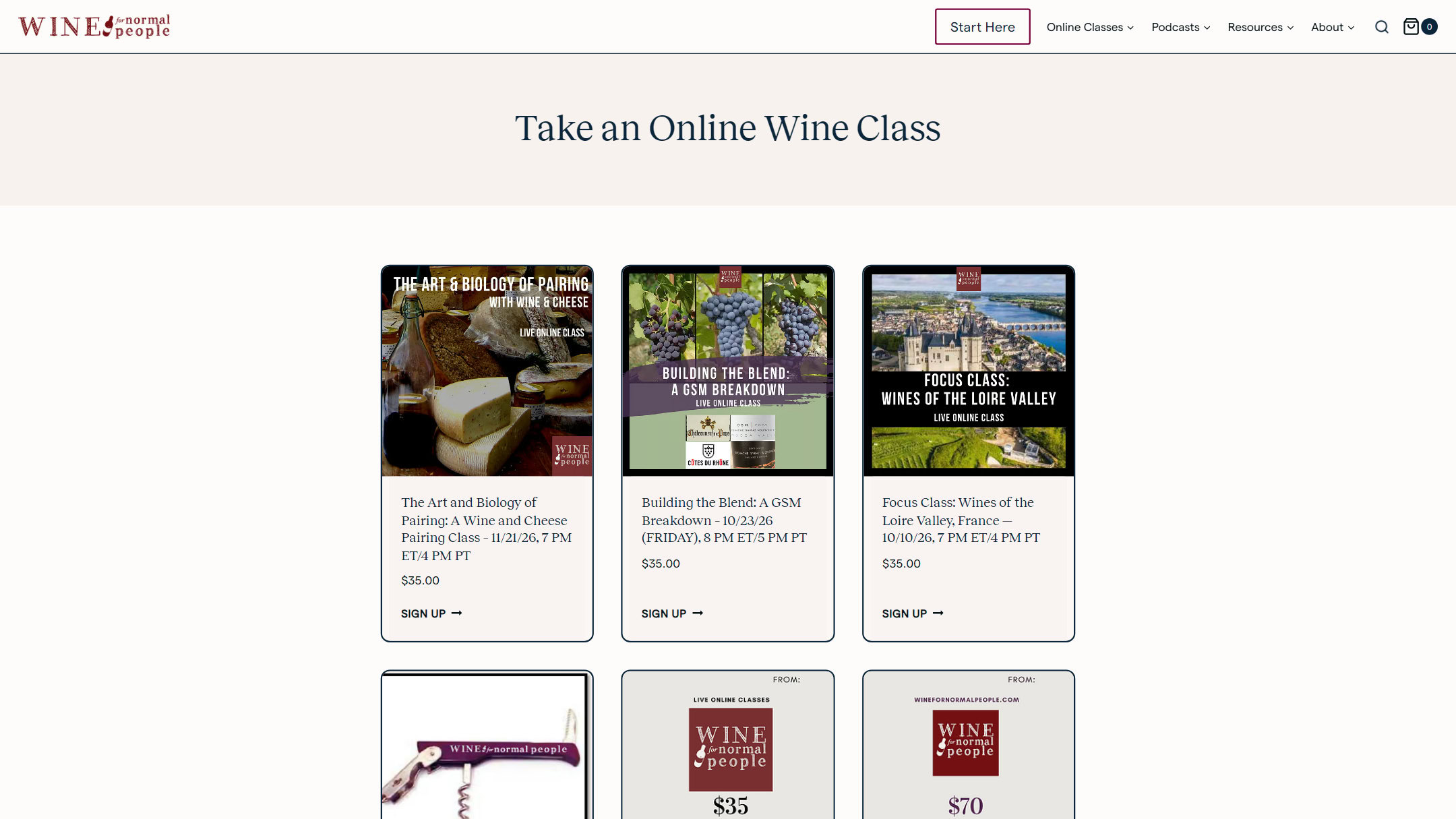 The Wine For Normal People classes page now: Take an Online Wine Class, with the current classes first
