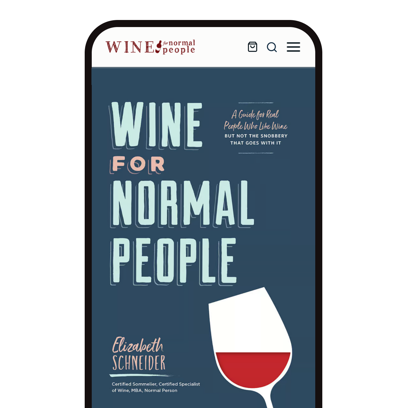 The Wine For Normal People book page on a phone